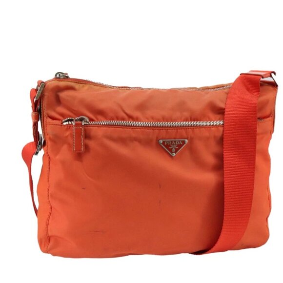PRADA Shoulder Bag Nylon Orange Silver Auth 108312 - Picture 1 of 16